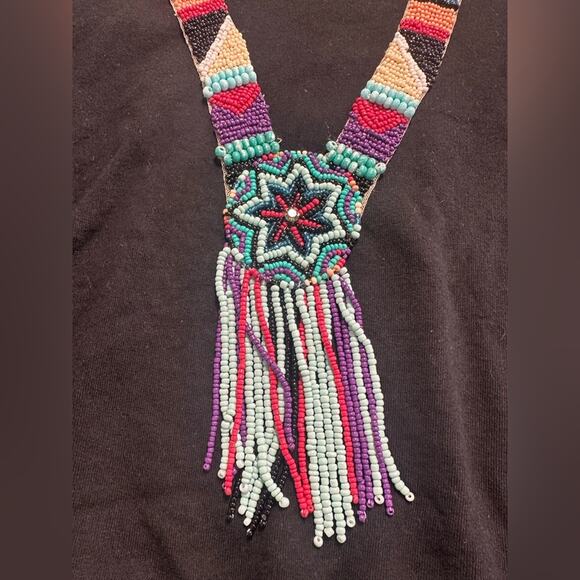 Anna Sui Black Necklace Beaded Cropped Sweatshirt Size Small Aztec Southwestern - Picture 6 of 8